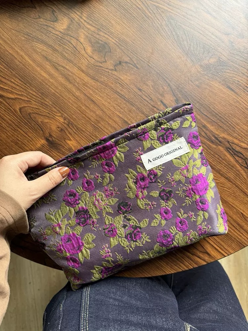 A Gogo Original Purple Floral Cosmetic Bag